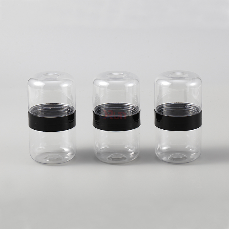 We offer a reliable plastic jars for capsules solution as a double sided jar, also perfect for recycled food packaging and candy boxes.